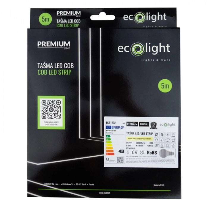 Striscia LED COB 24V 360LED/m 13W/m 3000K 5m Ecolight