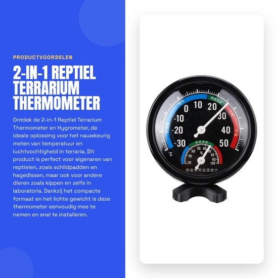 Termometro e Idrometro per Terrario - 2-in-1 - Formato Compatto - Leggero - Misurazioni Precise - Senza Batterie - Termometro per Reptili