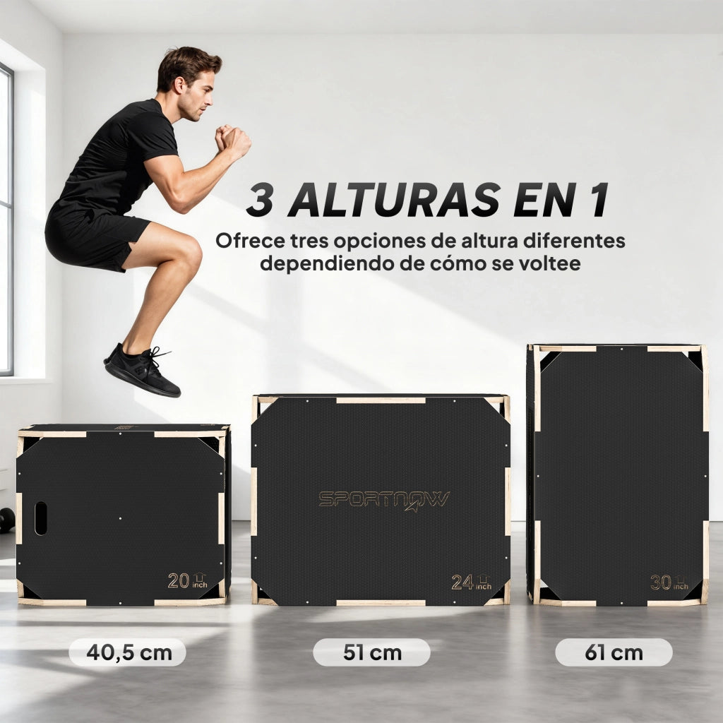 Box Pliometrico in Legno 3 in 1 ¨C Xylo ¨C 3 Altezze Allenamento Salto 76x61x51cm Nero