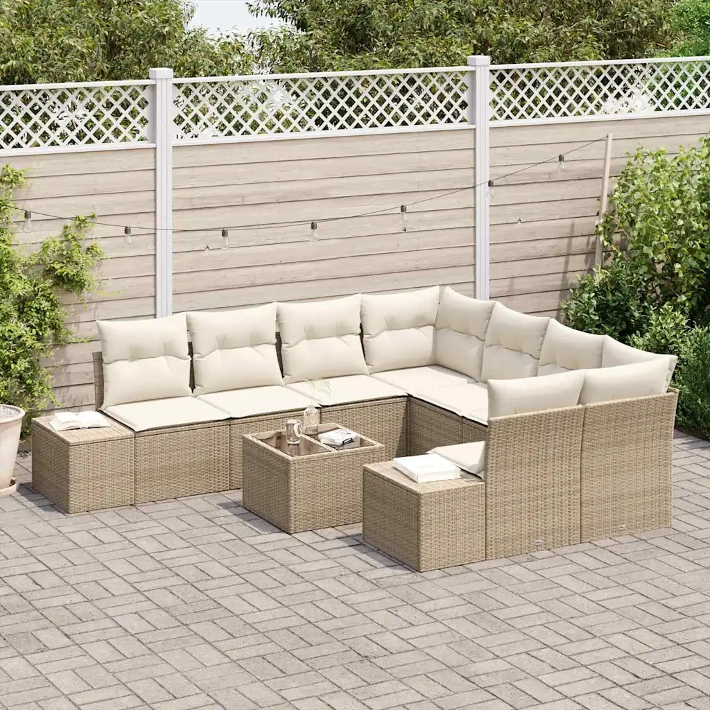 Set Divano da Giardino con cuscino 9 pcs Beige polyrattan 3347001