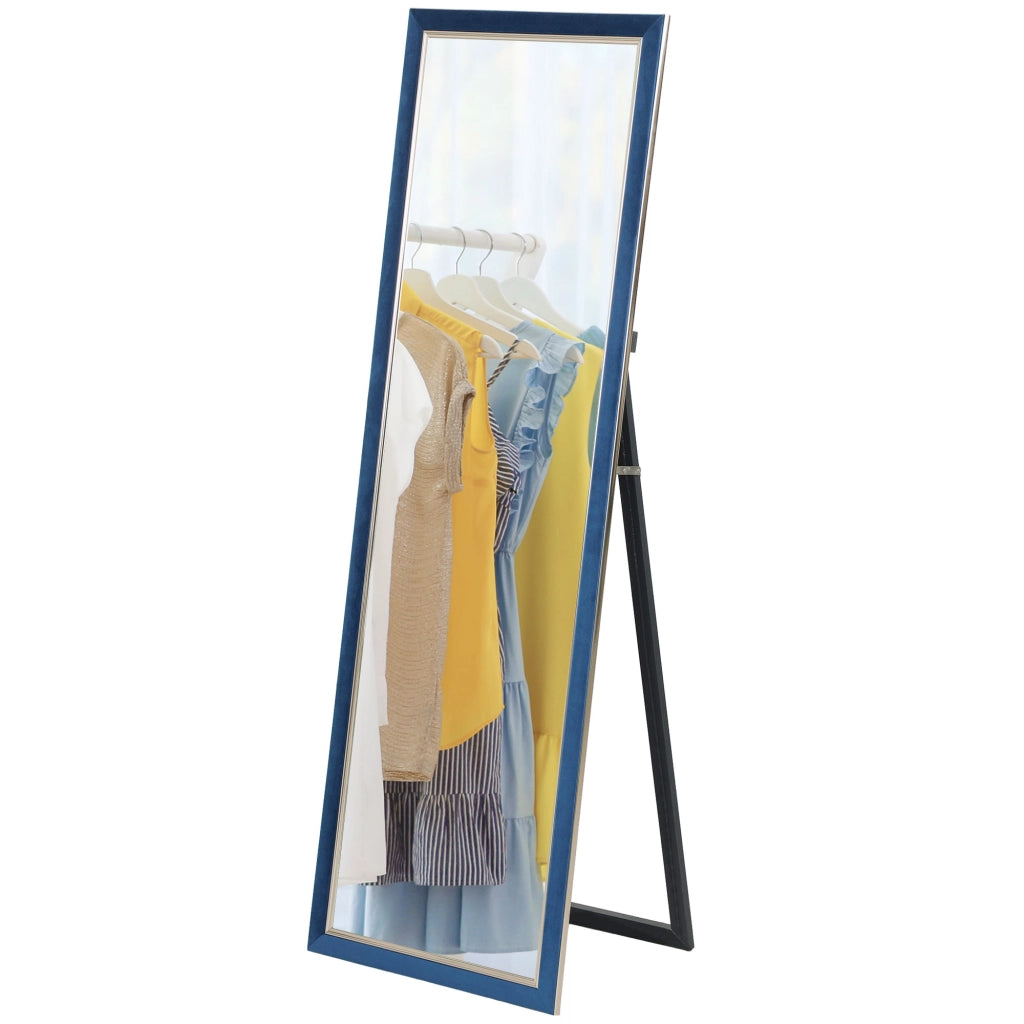 Specchio da Terra 150x50 cm ¨C Xylo ¨C Cornice in Velluto con Supporto Blu