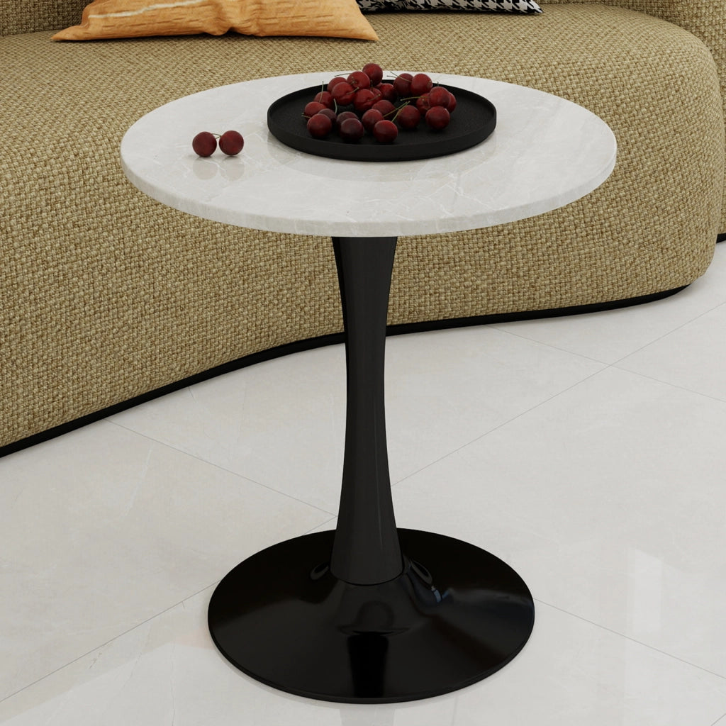 Tavolino da Caff¨¨ Rotondo ¨C MINIMAL ¨C Marmo Bianco Nero, 70 cm