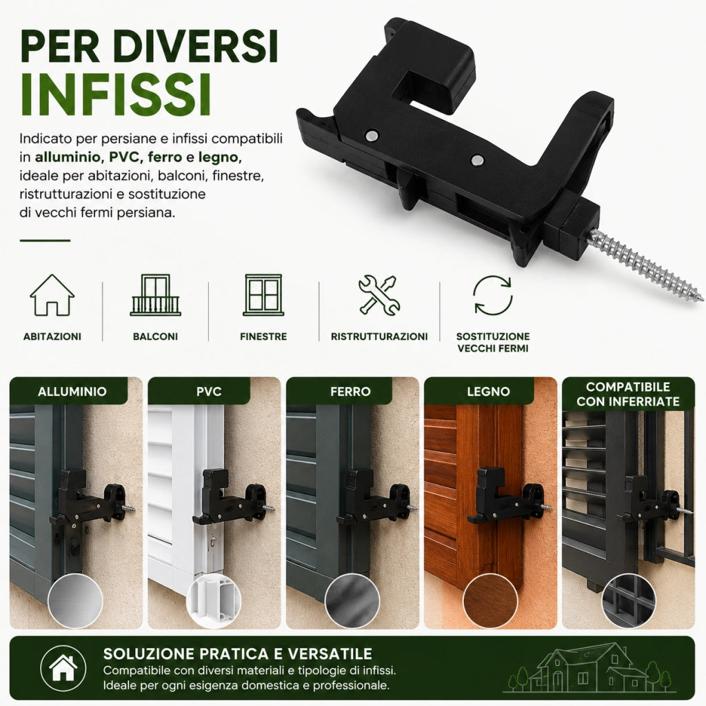 Ferma Persiane Automatico Nero da Muro Vite 6 cm Tassello 5cm