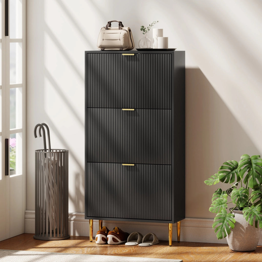Scarpiera con Ante e Cassetti ¨C Minimal ¨C Nero 60x24x122,5 cm