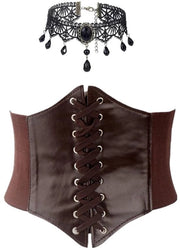 Corseto per donna nero - Corsetto con cinturino - Collare catenella - Costume da pirata medievale - Pelle sintetica duratura - Adattabile forma di vita