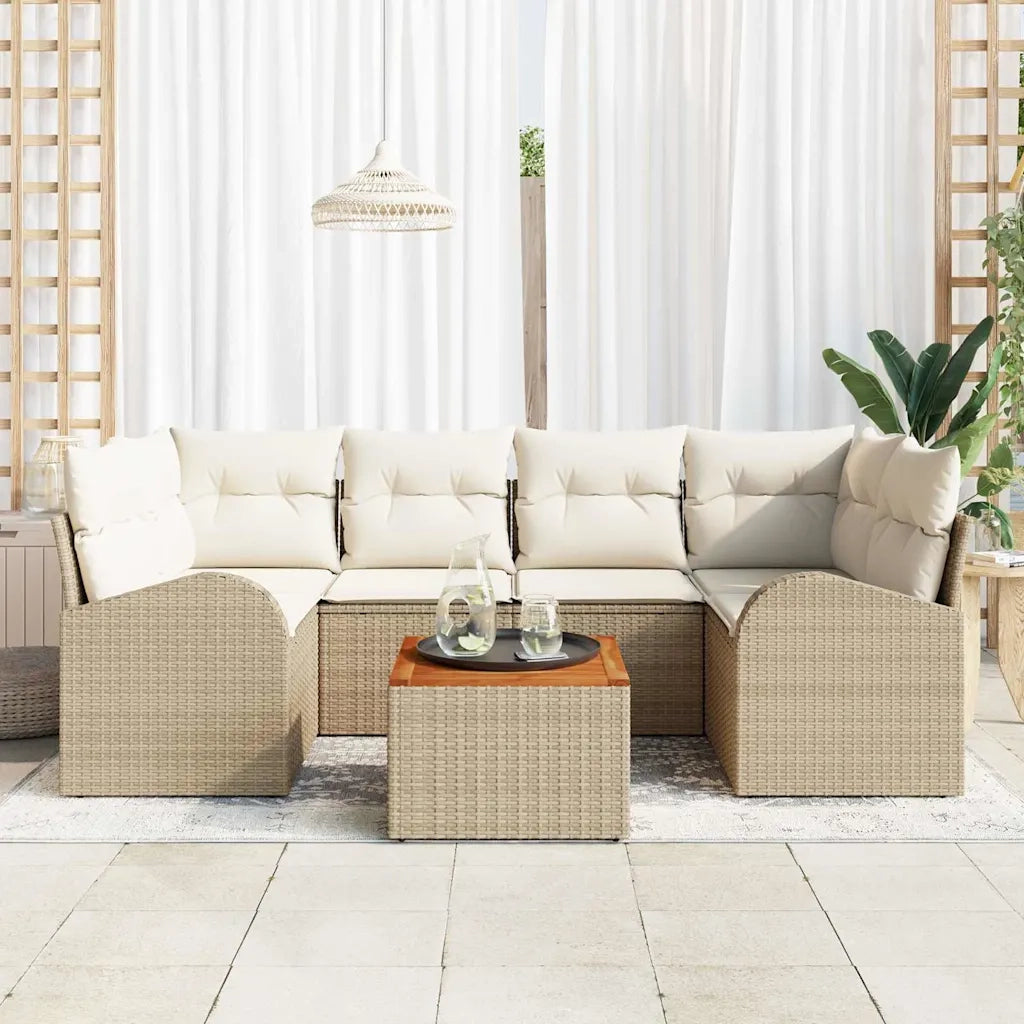 Set Divano da Giardino con cuscino 7 pcs Beige polyrattan