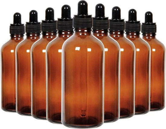 16 pezzi 120ML flaconi di vetro per gocce - flaconi per farmacista - flaconi per oli essenziali - 2 minitrasformatori in acciaio inossidabile - Amber