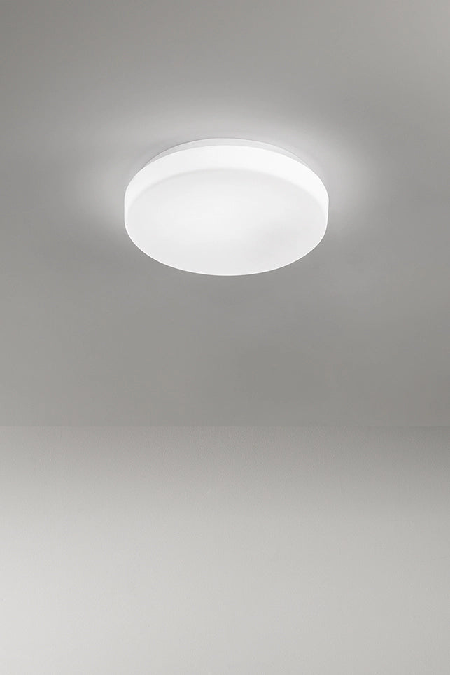 Plafoniera LED a soffitto in vetro soffiato bianco satinato, dimmerabile CCT 3000K-4000K, potenza 24W, diametro 40 cm, alta efficienza - Perenz