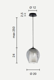 SOSPENSIONE BONNIE 1 VETRO TRASPARENTE 1 LUCE ATTACCO E27 D.20CM H.24CM