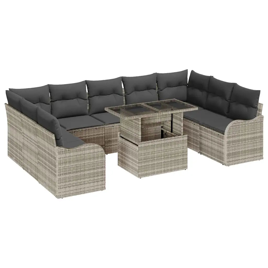 Set Divano da Giardino 10 pcs Grigio chiaro Poly Rattan
