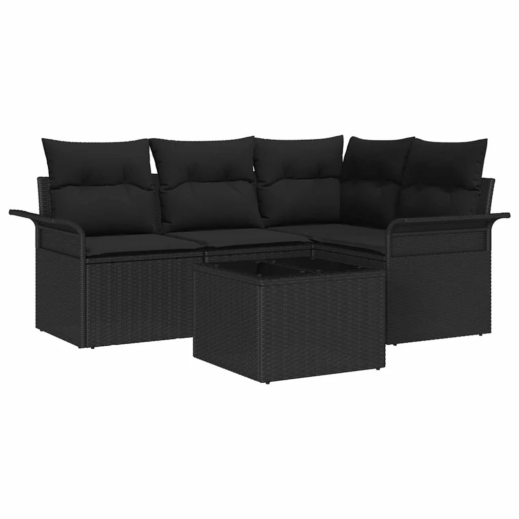 Set Divano da Giardino con cuscino 5 pcs Nero polyrattan