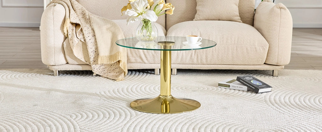 TAVOLO Basso Rotondo in Vetro 70 cm Oro