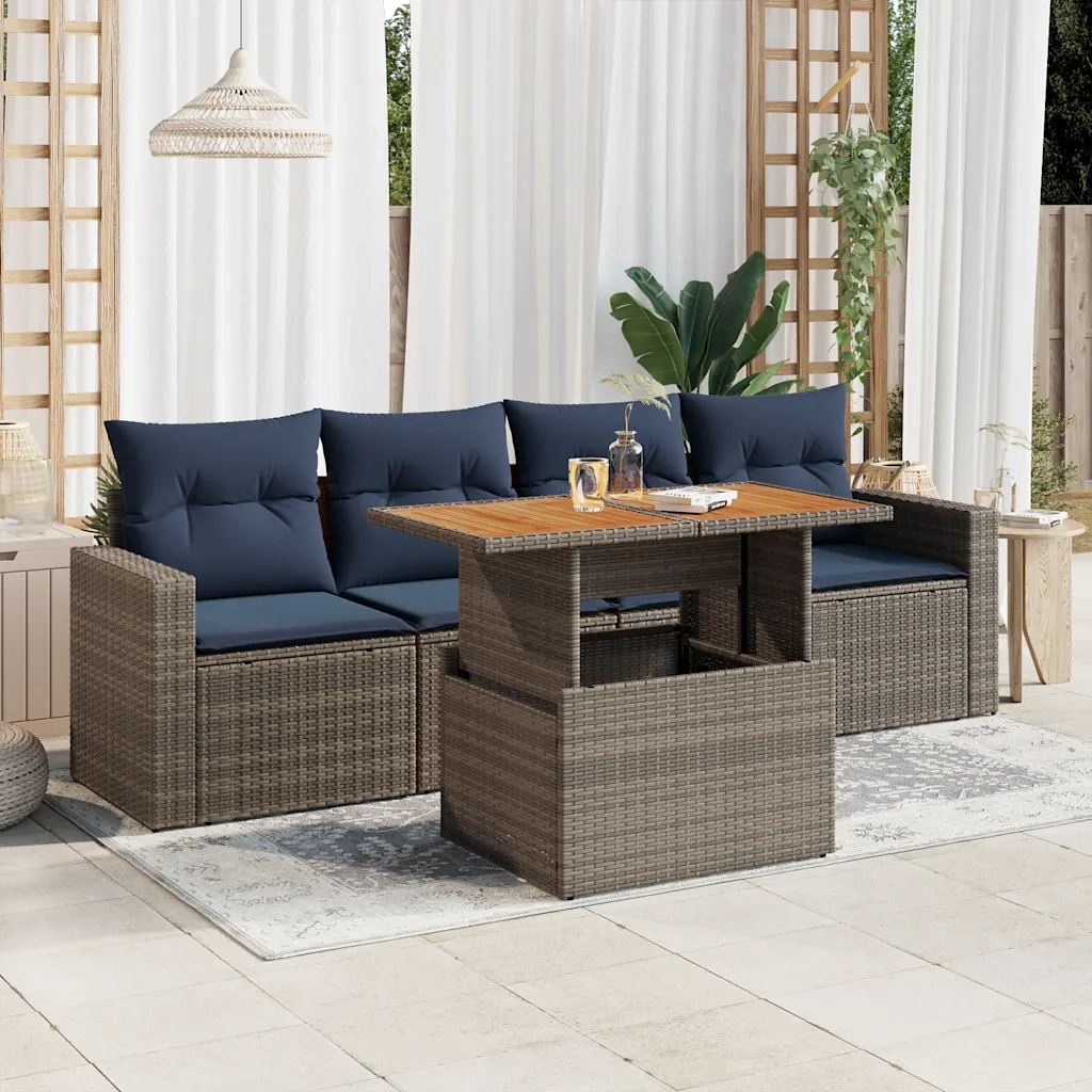 Set Divano da Giardino 5 pz con Cuscini Grigio in Polyrattan 3326987