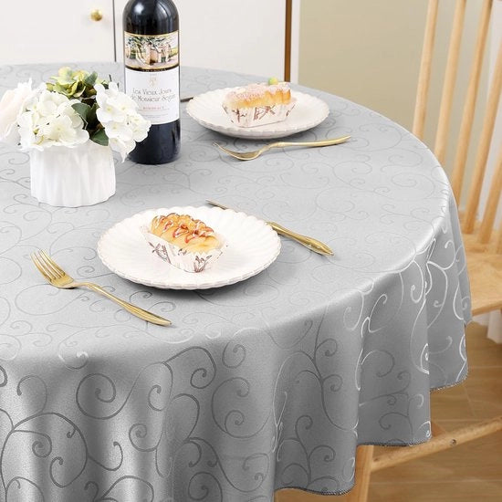 Tavolo Rotondo con Telaio in Poliestere 140 cm Jacquard Resistente al Mucchio di Rifiuti, Facile da Pulire, Colore Grigio