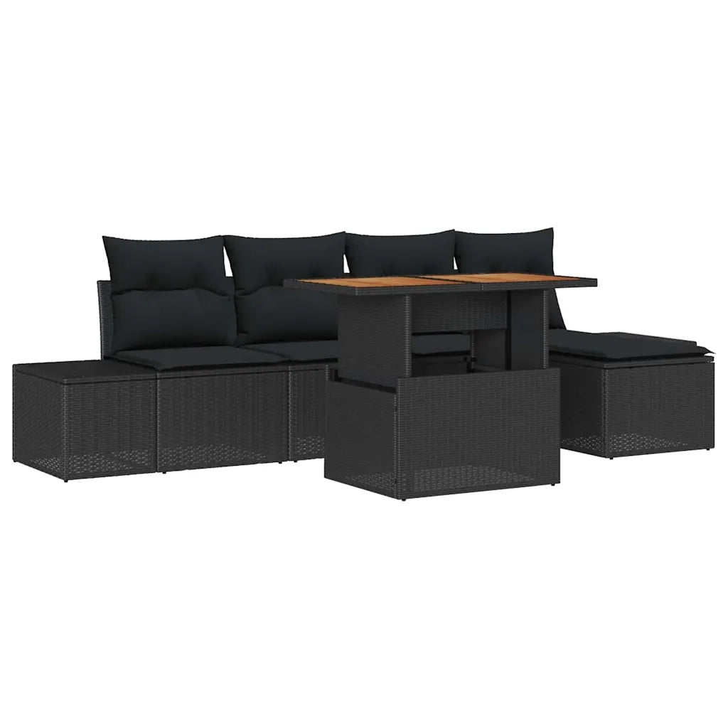 Set Divano da Giardino con archiviazione 6 pcs Nero Poly Rattan