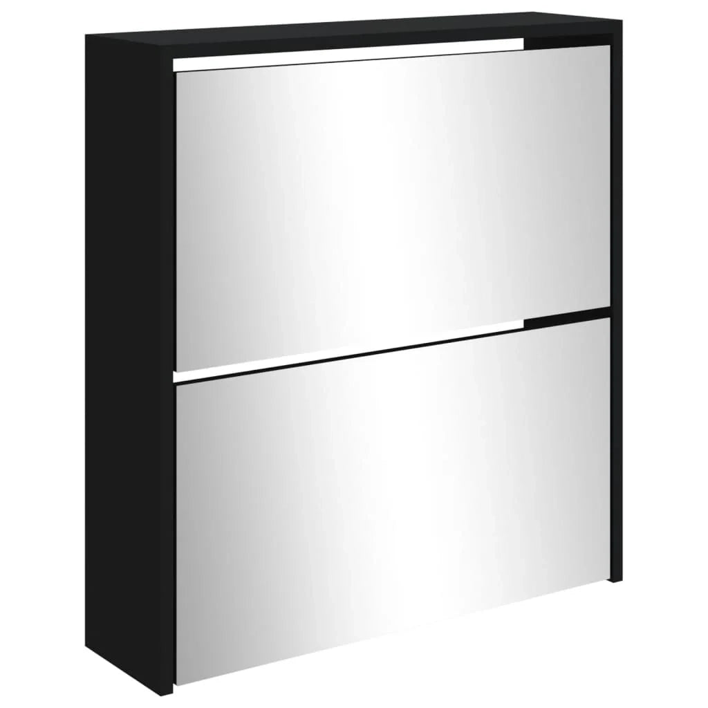 Scarpiera mobiletto portascarpe mobile per ingresso/corridoio/soggiorno con specchio 2 livelli 63 x 17 x 67 cm nero 02_0021415