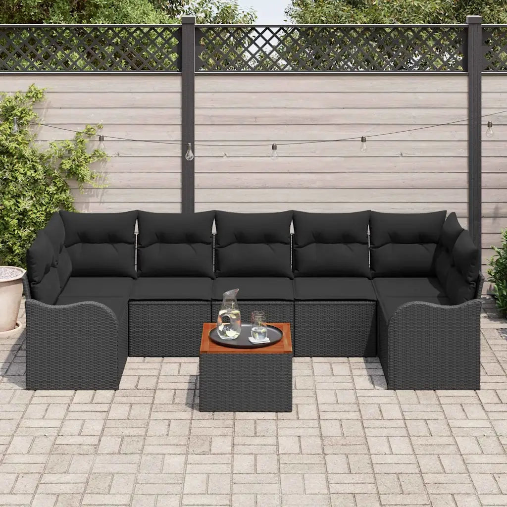 Set Divano da Giardino con cuscino 8 pcs Nero polyrattan