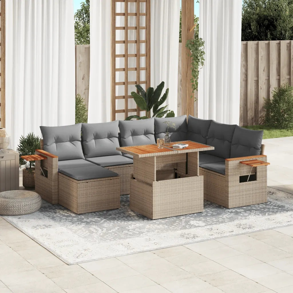 Set Divano da Giardino 8 pz con Cuscini Beige in Polyrattan