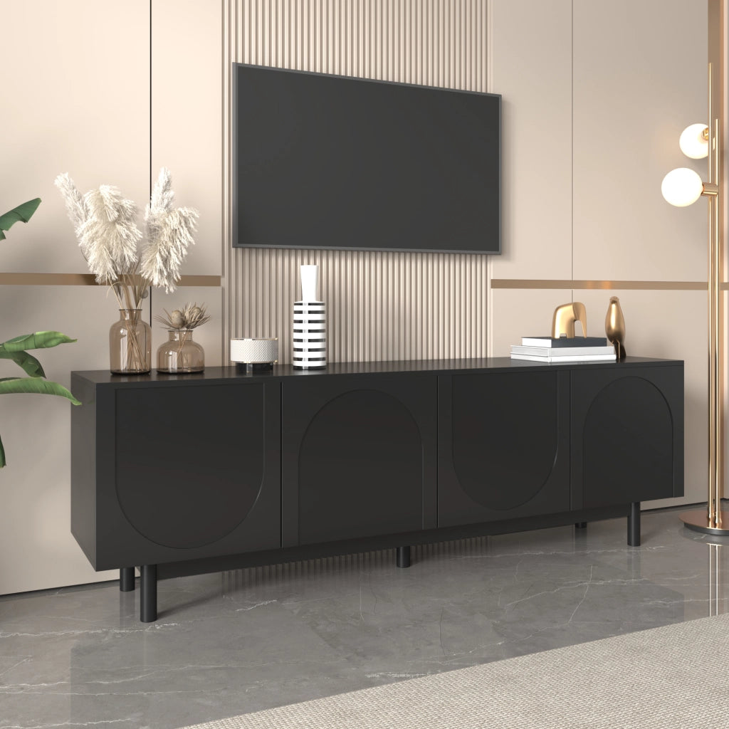 Cassettiera TV nera in MDF e truciolato; lunghezza 175 cm