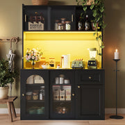 Credenza con LED ¨C MINIMAL ¨C Nero, Ante a Vetro, Ripiani Regolabili