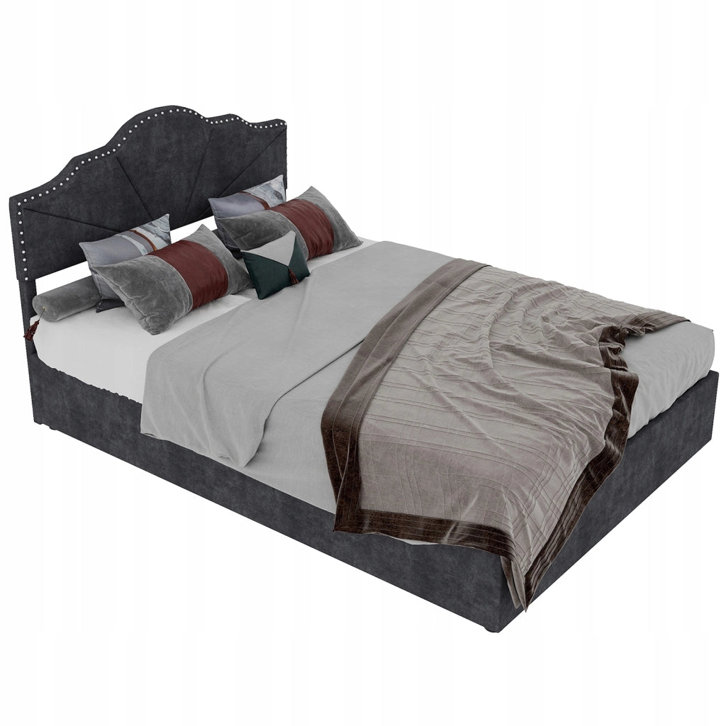 Letto imbottito con cassone - Xylo - 140x200 - Grigio - Alto