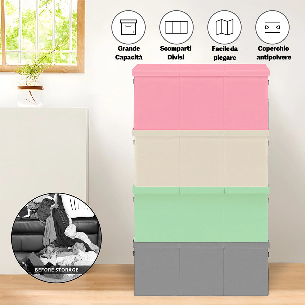 Box Contenitore per Giocattoli 91,5x32x40,5 cm Pieghevole 3 Scomparti 118L in TNT Verde