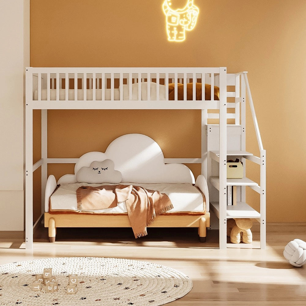 Letto a Soppalco con Scala e Armadio ¨C MINIMAL ¨C Legno Bianco 140x200
