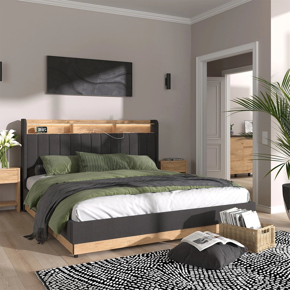 Vitalispa Letto imbottito Antracite 180x200 cm con 4 cassetti