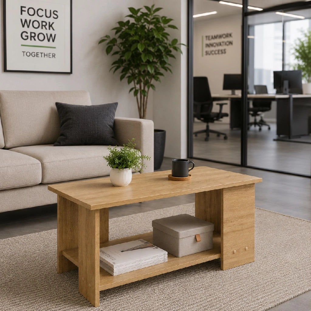 Tavolino da Salotto 2 Ripiani Moderno Salvaspazio 89x48x42 cm Rovere
