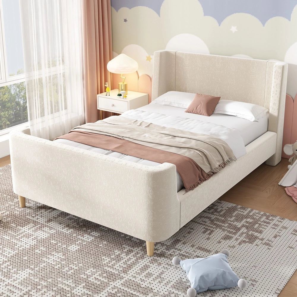 Letto Imbottito Singolo per Bambini ¨C MINIMAL ¨C Velluto Beige 90x200