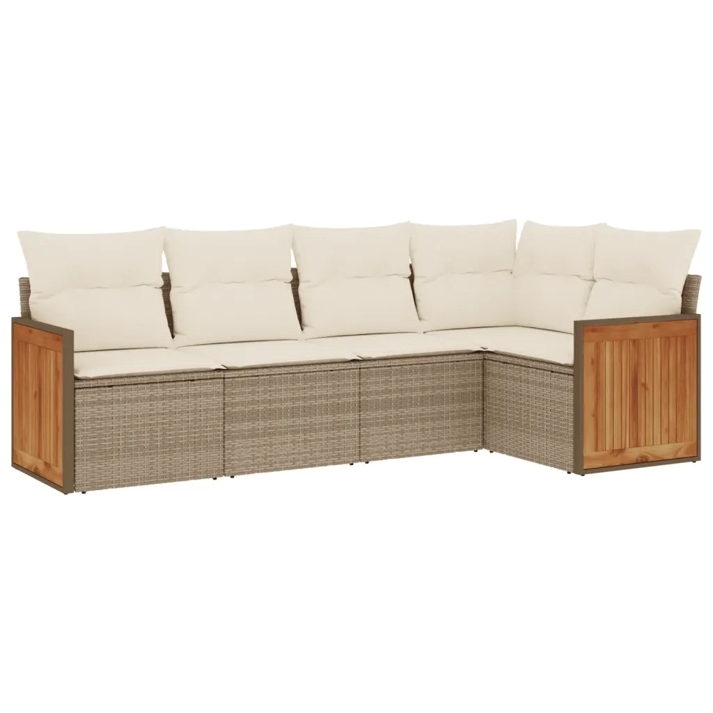 Set Divano da Giardino 5 pz con Cuscini Beige in Polyrattan 3260028