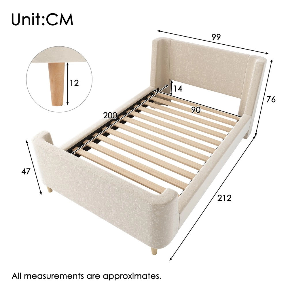 Letto Imbottito Singolo per Bambini ¨C MINIMAL ¨C Velluto Beige 90x200