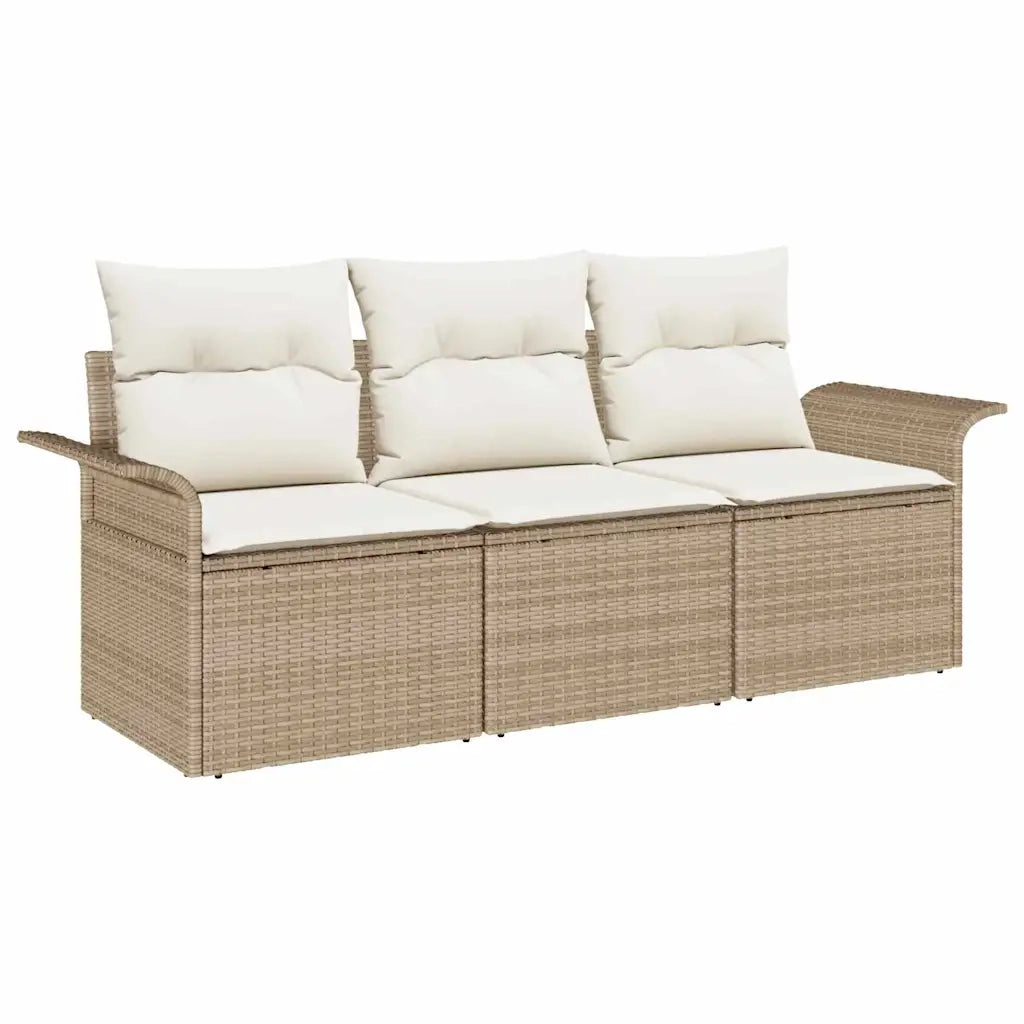 Set di divani con cuscino 3 pcs Beige e Crema polyrattan