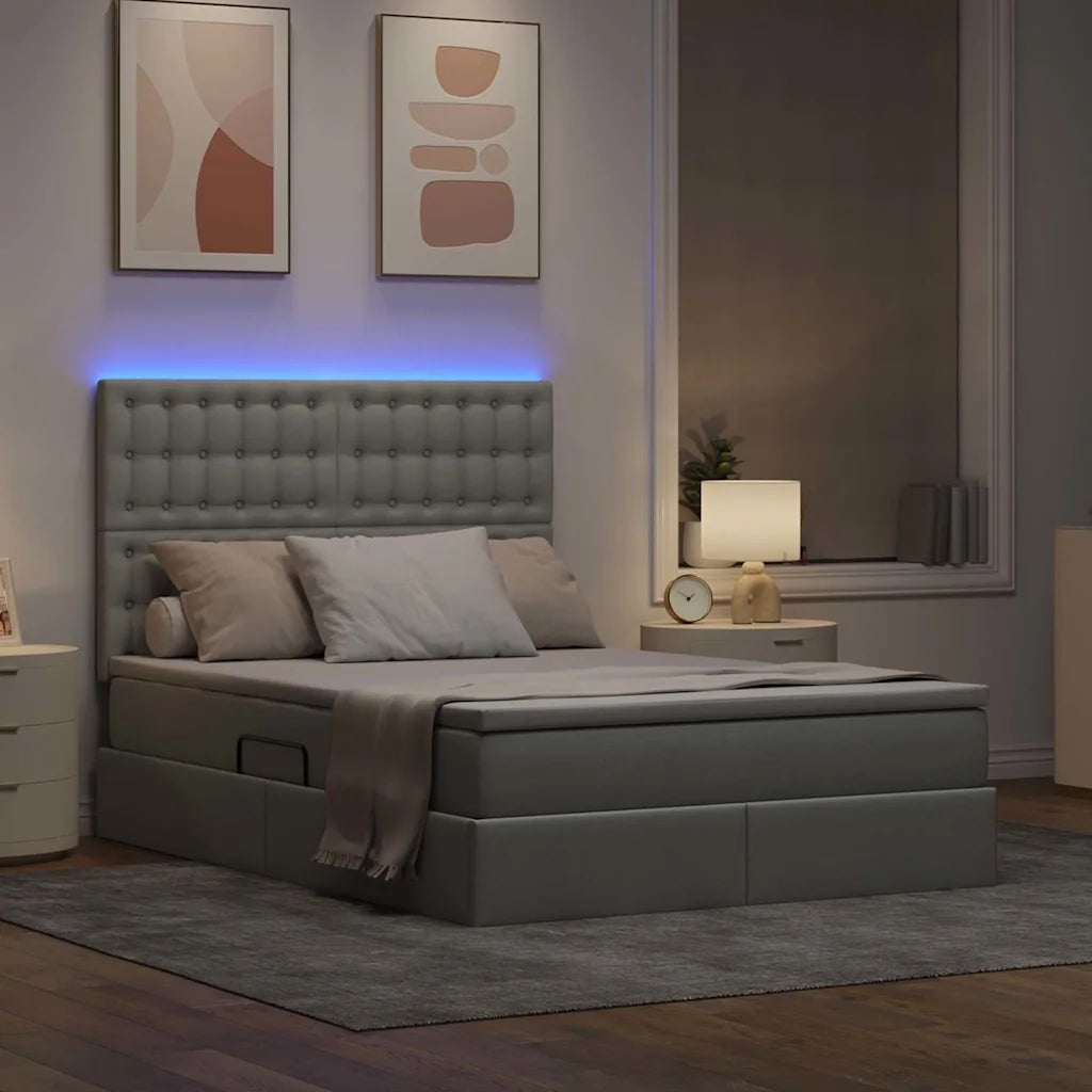 Letto con contenitore e LED con led Grigio chiaro 140 x 190 cm