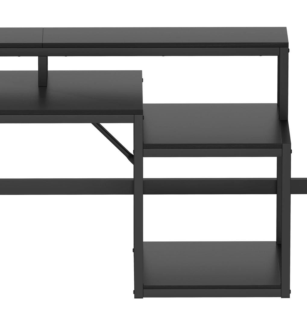 Letto a soppalco 140x200 cm in metallo e MDF; con scrivania; LED e USB; nero