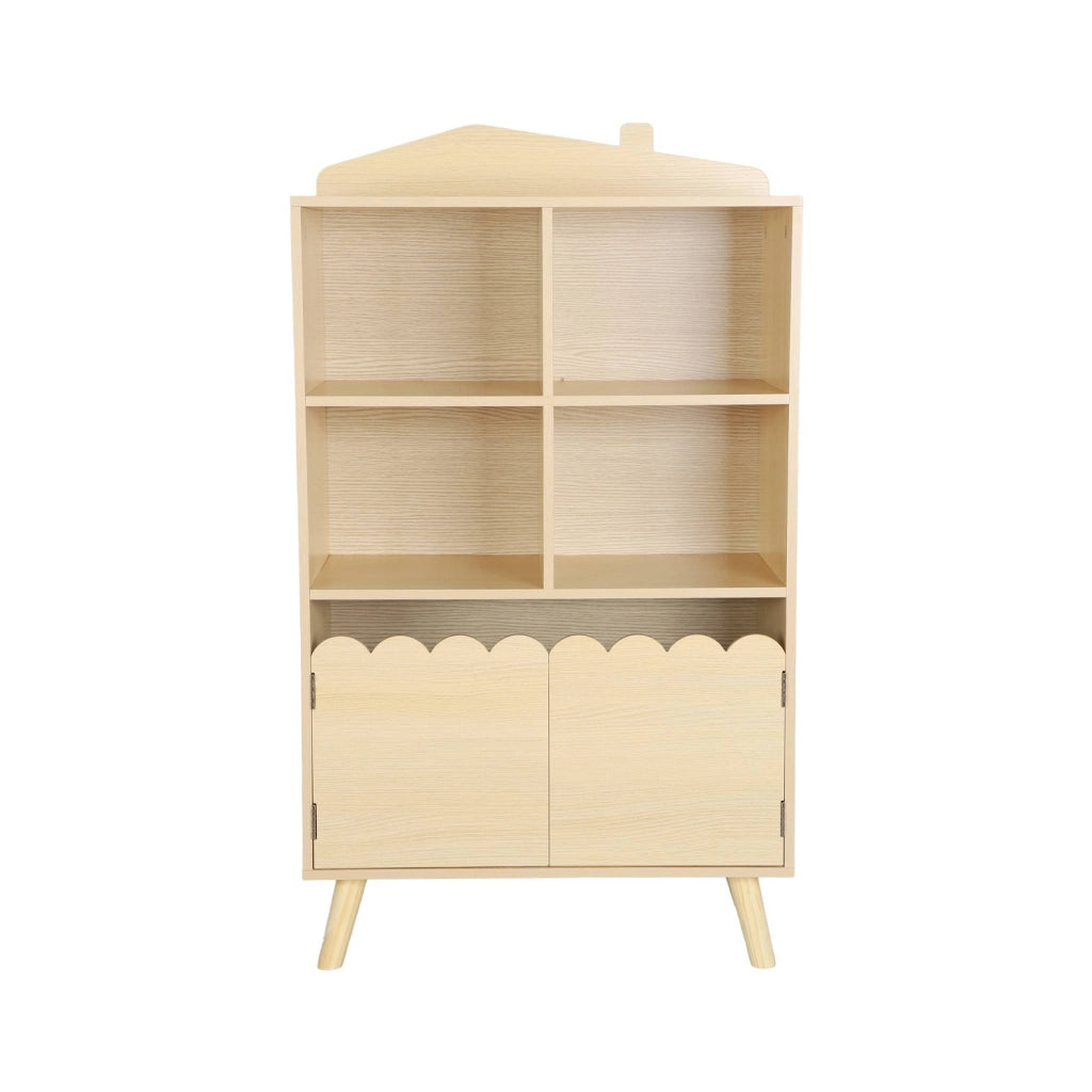 Biblioteca per bambini in legno di pino 2 porte e 4 scaffali, marrone