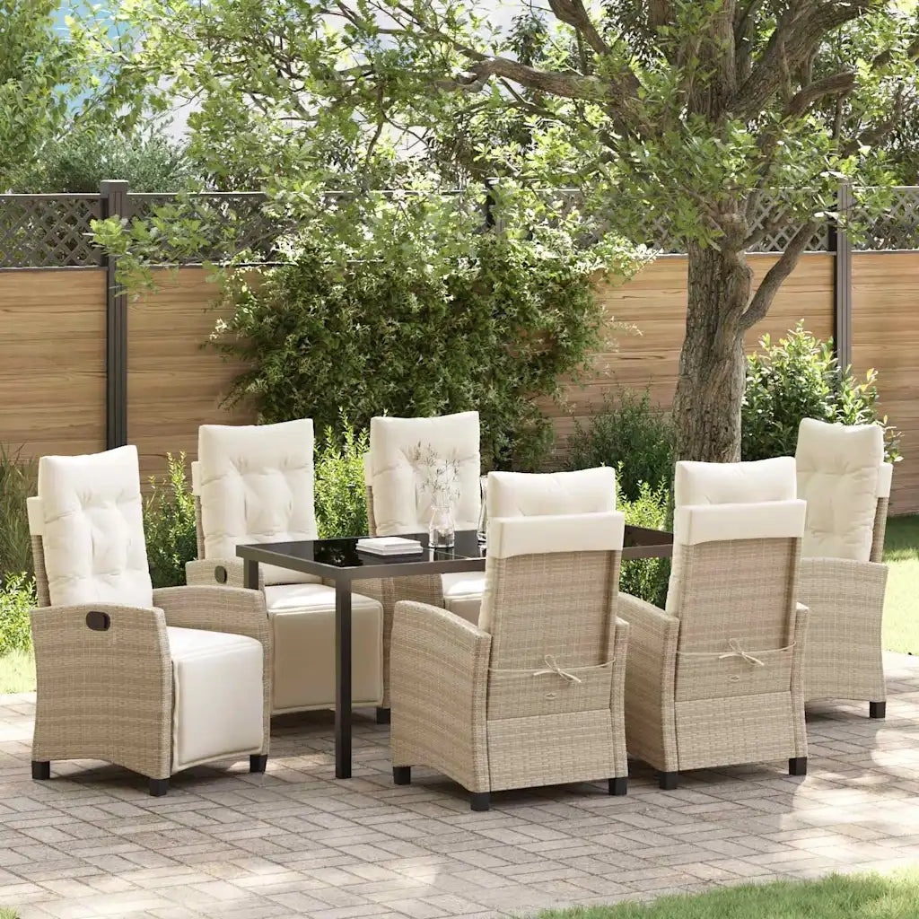 Set da Pranzo per Giardino con cuscino 7 pcs Beige polyrattan