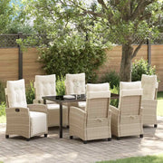 Set da Pranzo per Giardino con cuscino 7 pcs Beige polyrattan