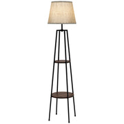 Lampada da Terra Ø42x166 cm in Metallo e MDF Nero e Marrone
