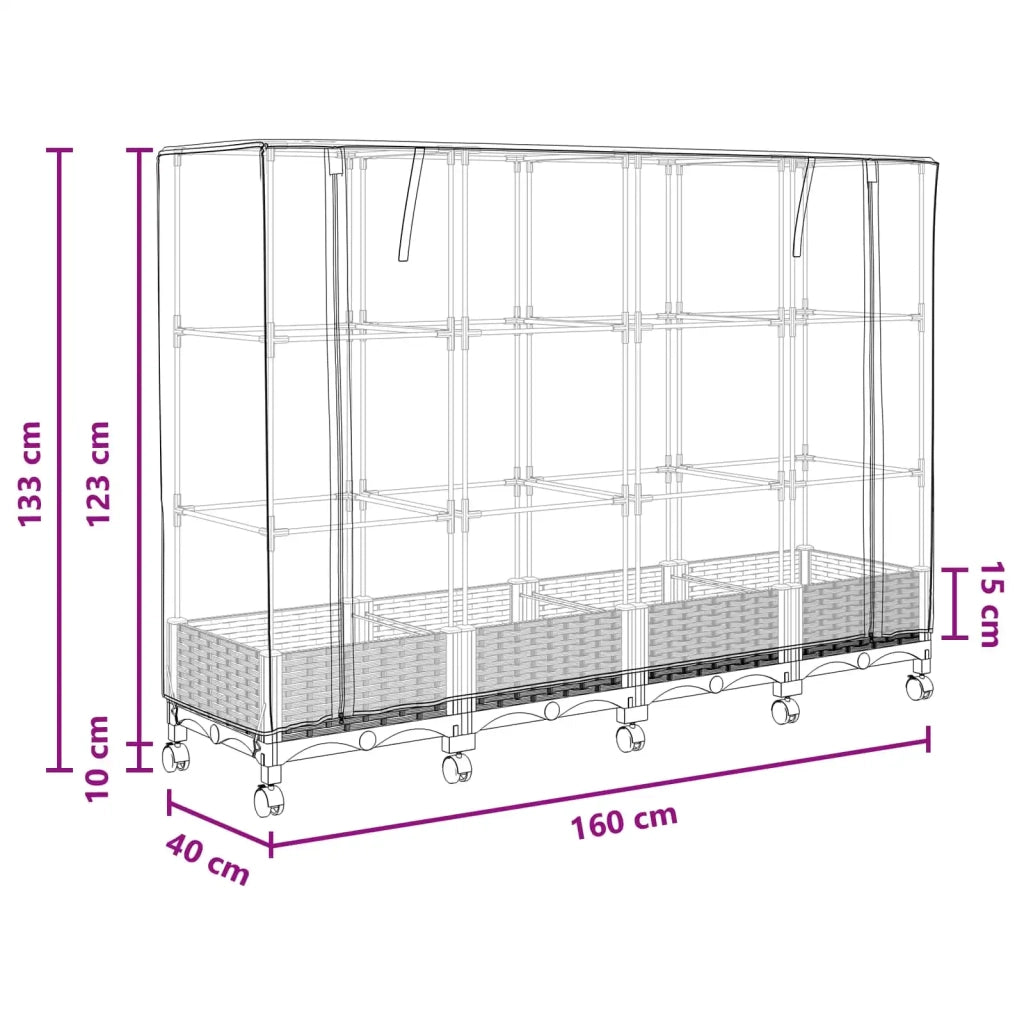 Vaso da Giardino con Copertura per Serra e Ruote 4 pz PP 3423141
