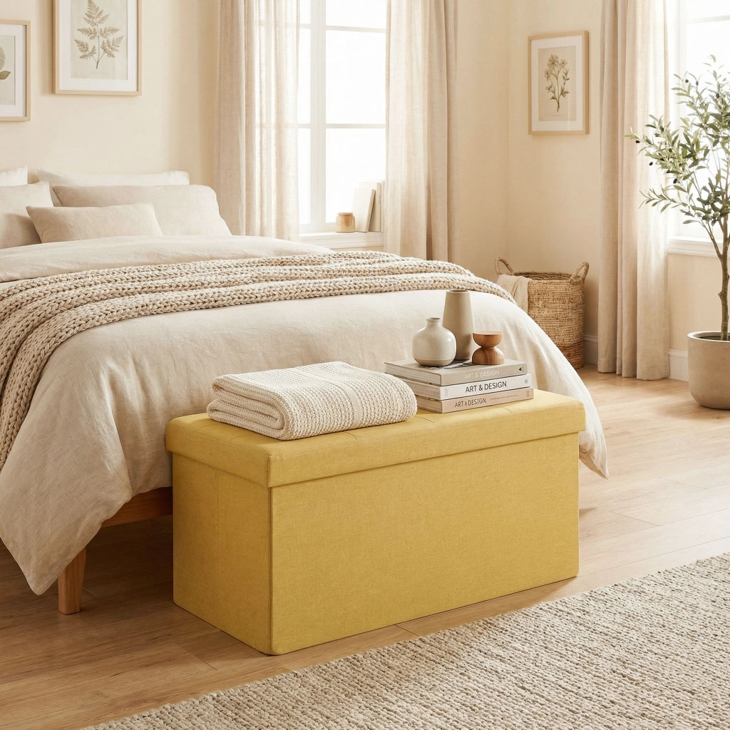 Puff con Contenitore ¨C Minimal ¨C 76x38x38 cm, Tessuto, Giallo