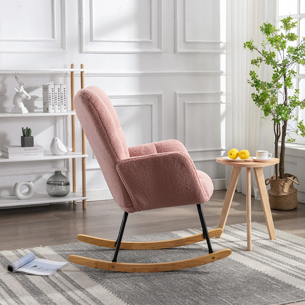 Poltrona a dondolo moderna - Xylo - Tessuto teddy, rivestimento imbottito, rosa