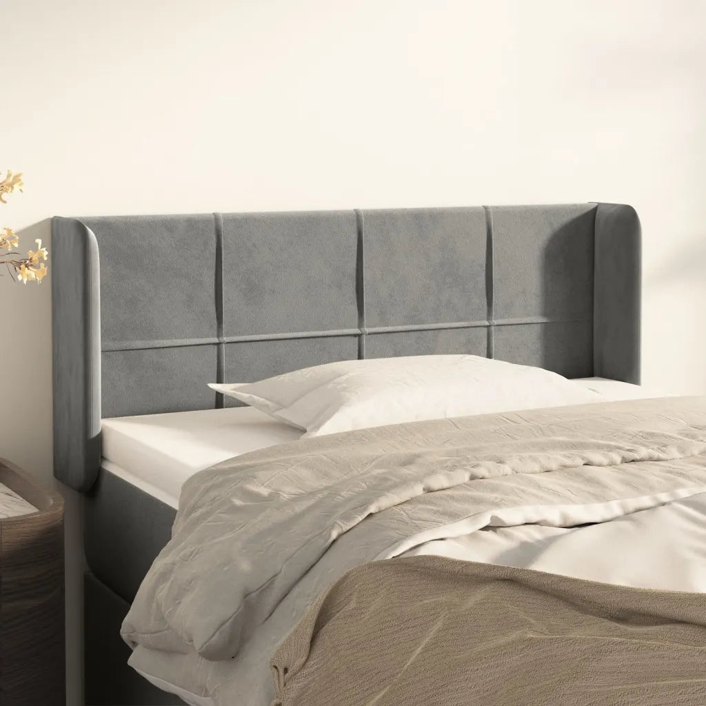 Testiera ad Orecchio-Testata con Orecchie Grigio Chiaro 103x16x78/88 cm in Velluto 885665