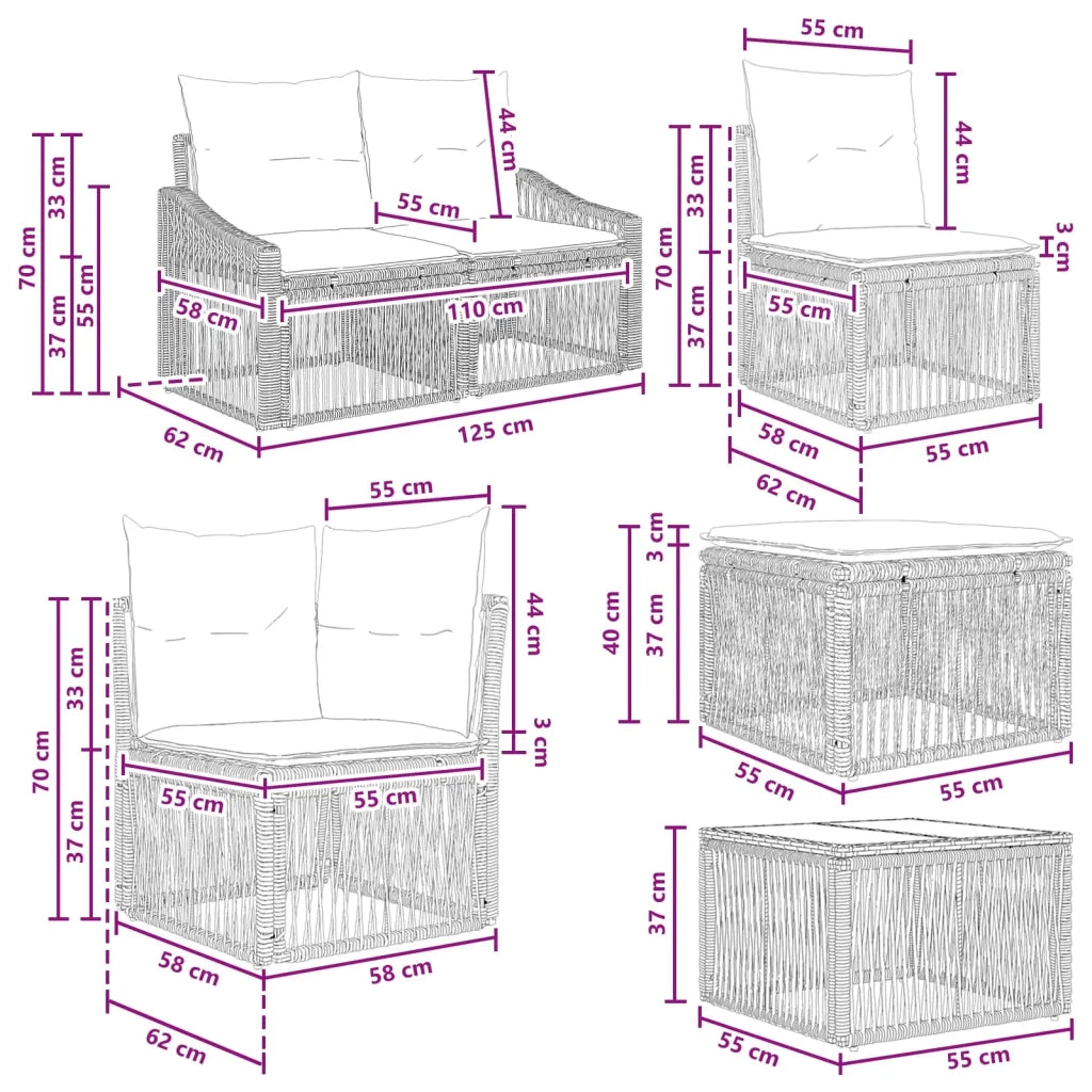 Set Divano da Giardino 9 pcs Nero polyrattan 3436099