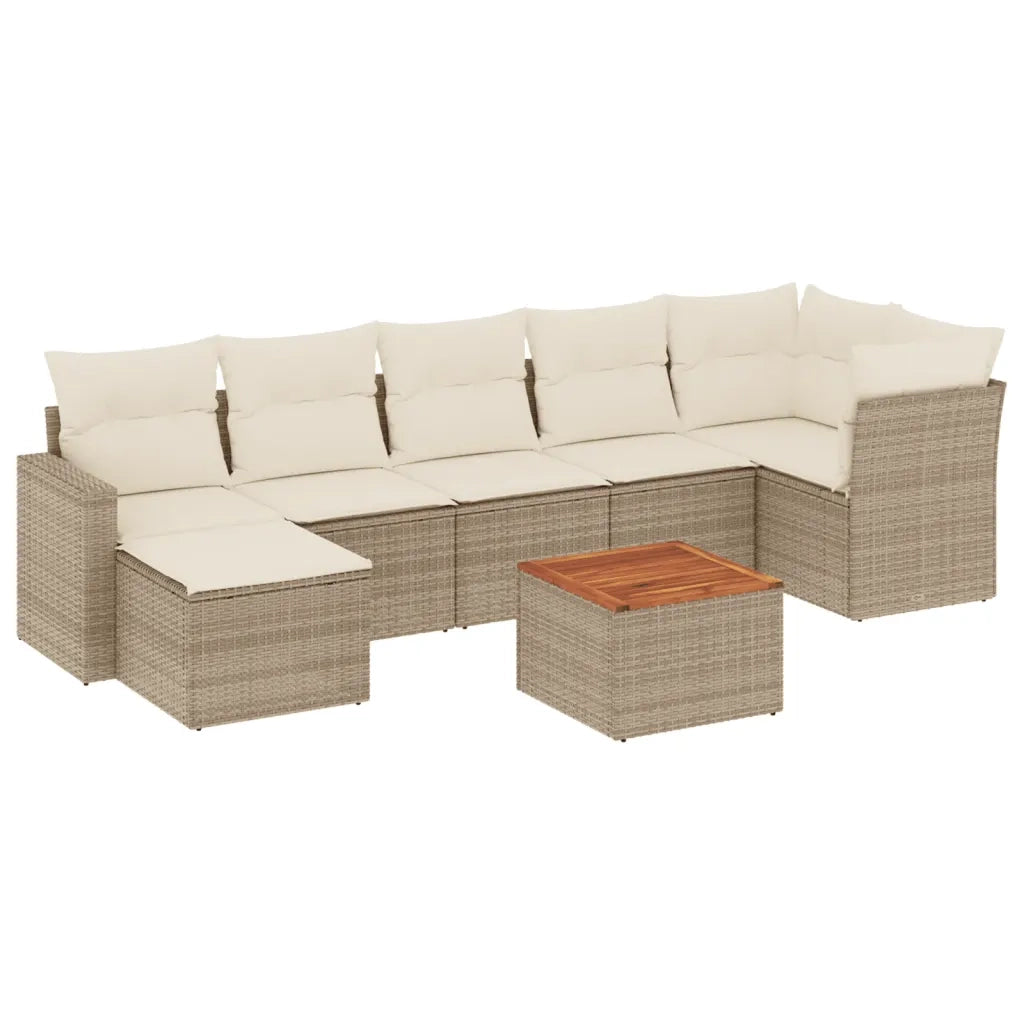 Set Divano da Giardino 8 pz con Cuscini Beige in Polyrattan