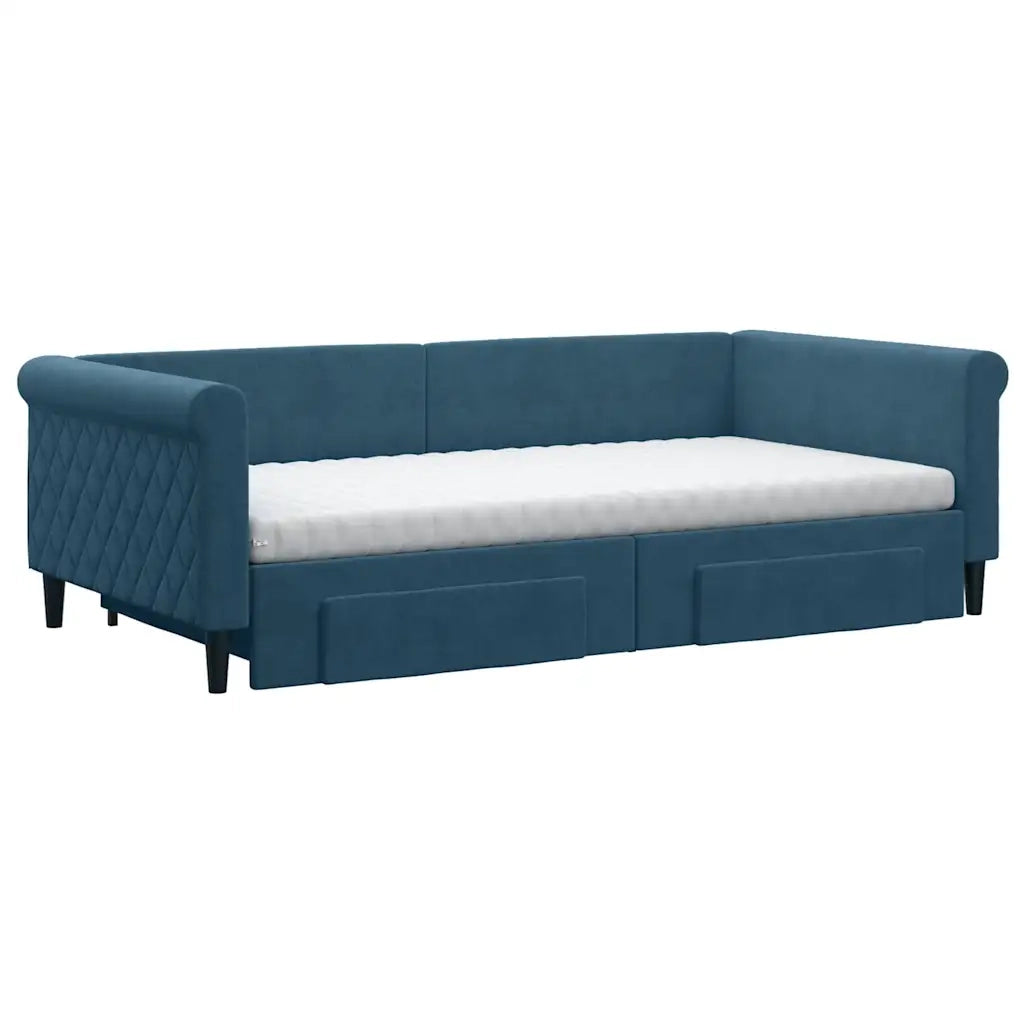 Divano Letto Estraibile con Cassetti Blu 100x200 cm in Velluto 3197849
