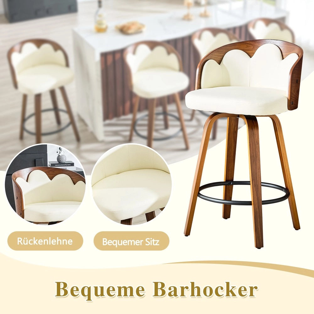 Set 2 Sgabelli da Bar con Schienale Floreale ¨C MINIMAL ¨C Legno Curvato, Ecopelle, Metallo, Moderno