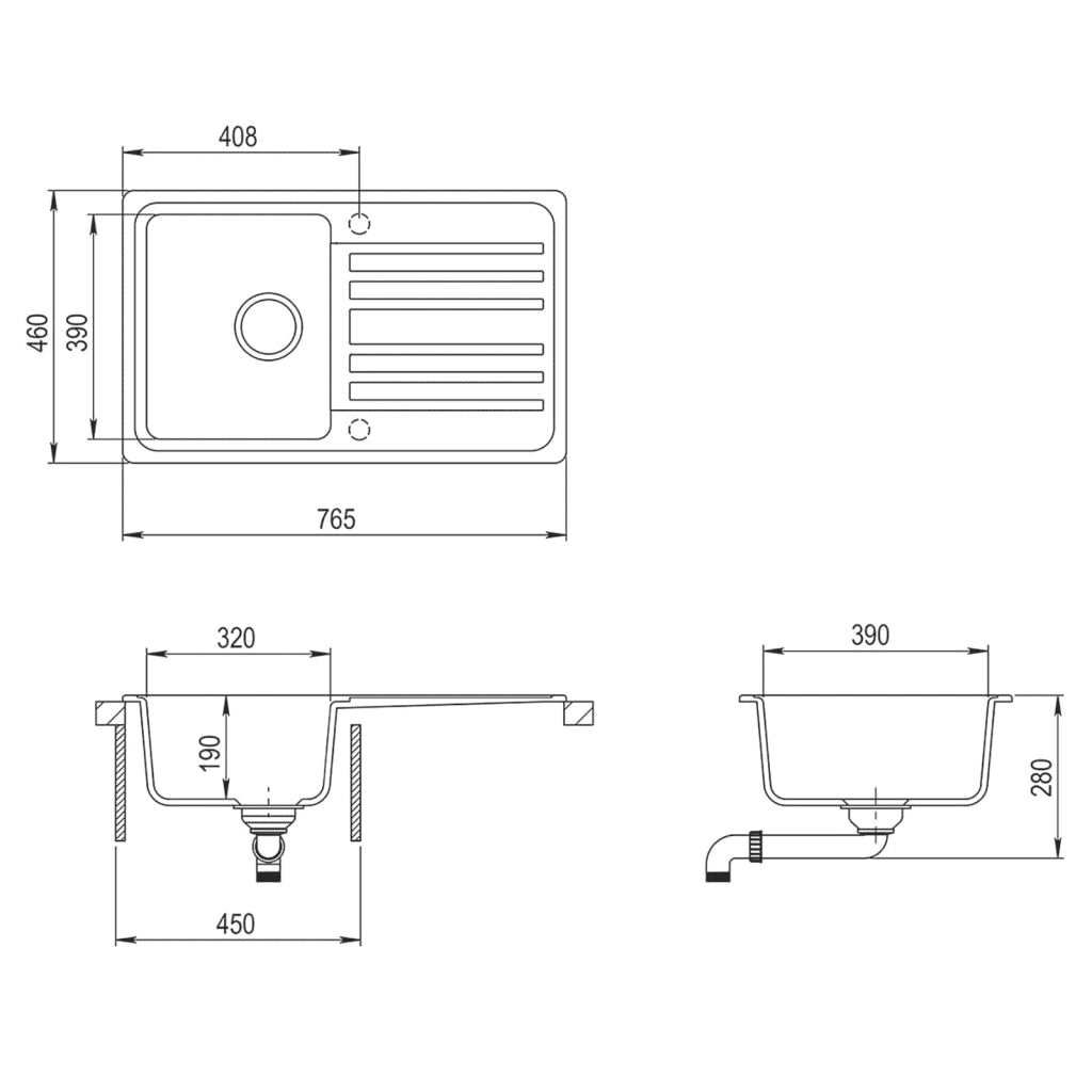 Lavandino Cucina Granito Singolo Scolapiatti Reversibile Nero 141669
