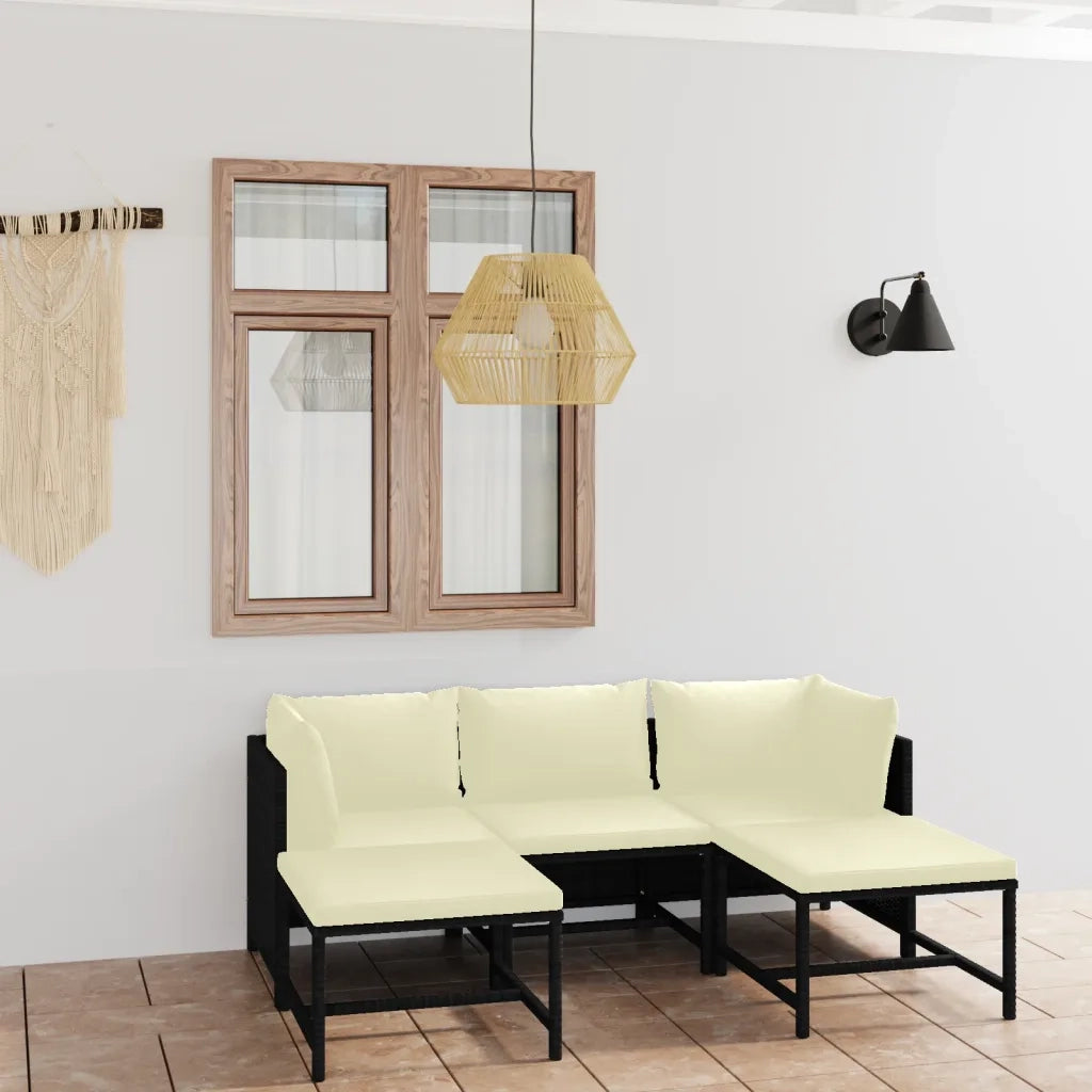 Set Divani da Giardino 5 pz con Cuscini in Polyrattan Nero 3059779