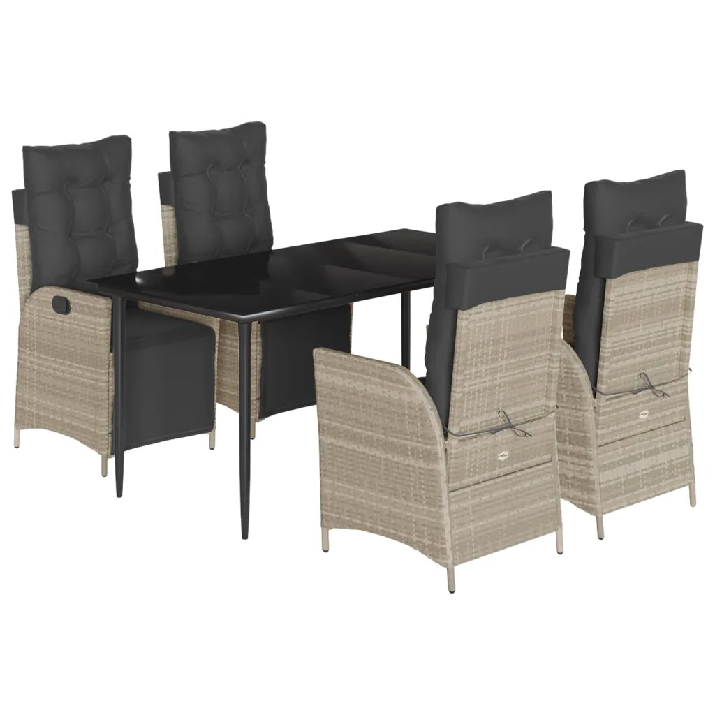 Set Pranzo da Giardino 5pz con Cuscini Grigio Chiaro Polyrattan